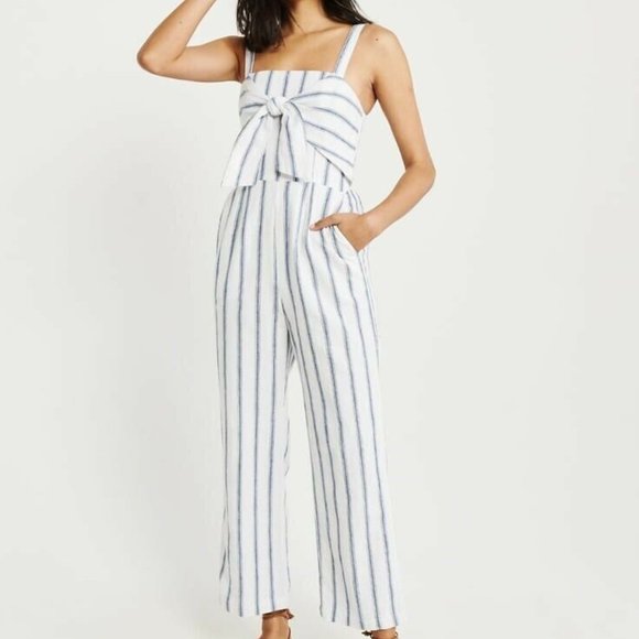 Abercrombie & Fitch Pants - Abercrombie & Fitch Striped Tie-Front Linen Blend Jumpsuit Playsuit Overall S